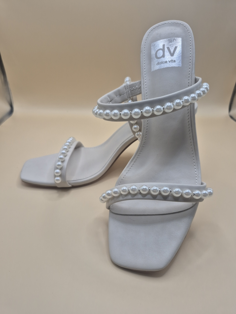 Dolce Vita 'dv' Pearl-Embellished White Strappy Heels
